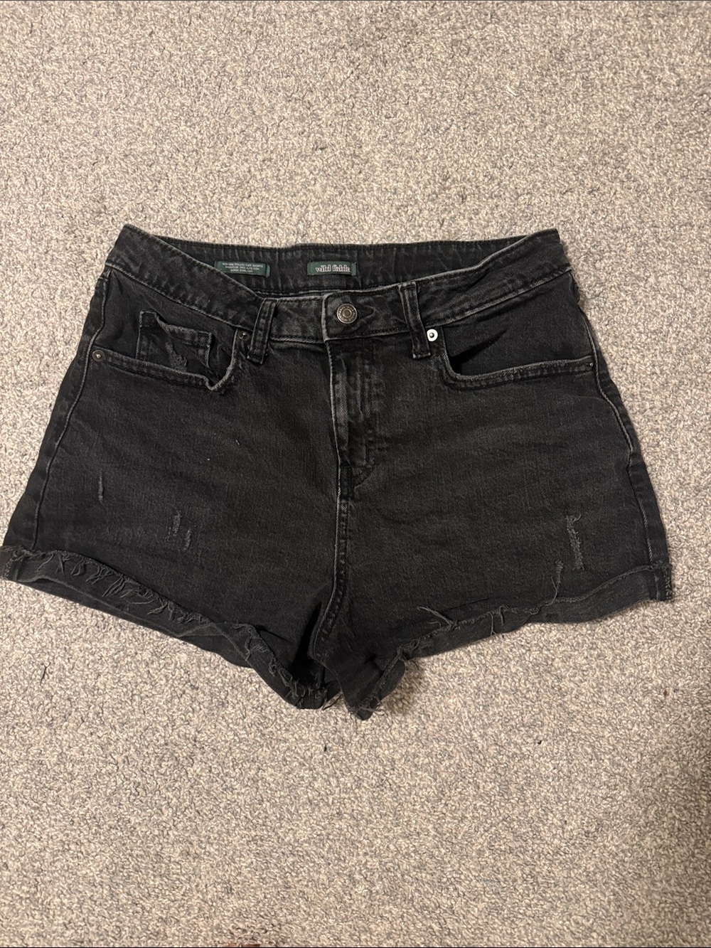 wild fable Black Distressed High-Rise Denim Shorts